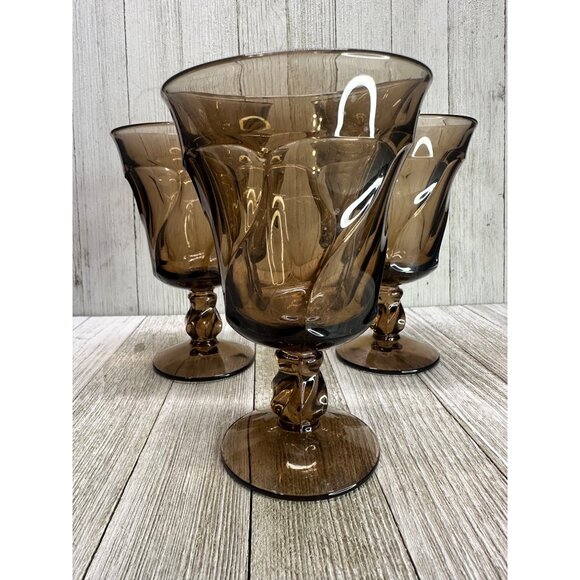 Vtg Fostoria Jamestown Brown Water Goblets Drinking Glasses 5" Tall - Set of 3 - Picture 2 of 7